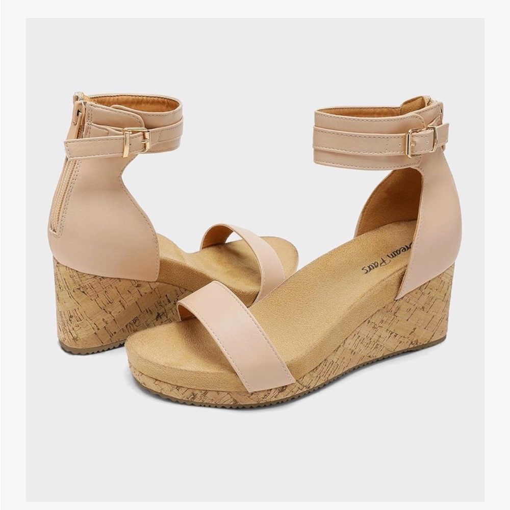 Ankle-Strap Wedge Sandals in Nude Comfortable Size 8